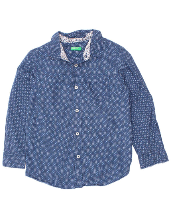 Benetton Jungen-Hemd, 4–5 Jahre, XS, blau gepunktete Baumwolle