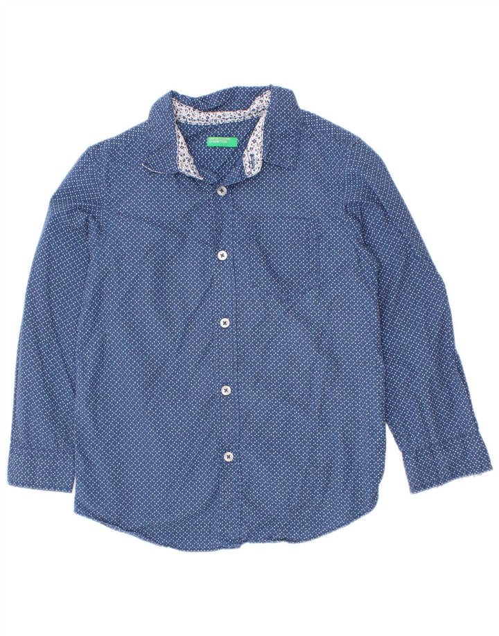 Benetton Jungen-Hemd, 4–5 Jahre, XS, blau gepunktete Baumwolle