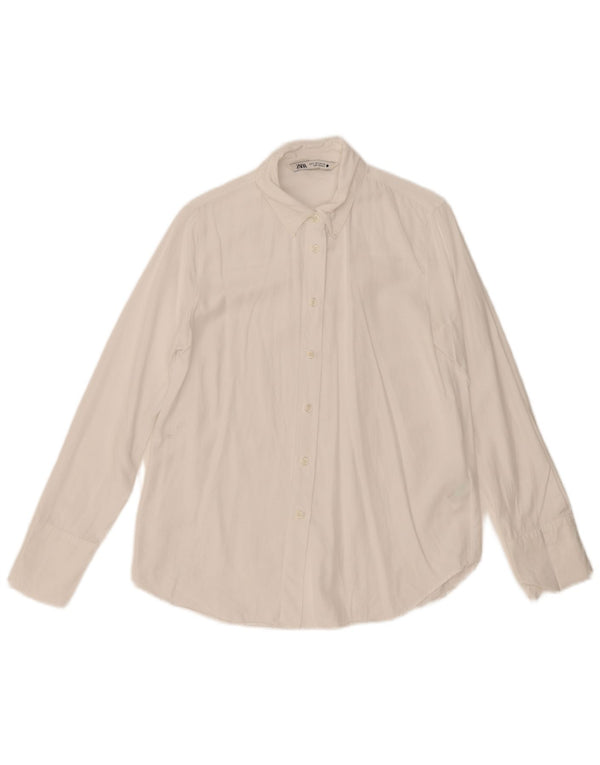 Zara Damen-Hemd UK 10 Small Weiß Lyocell