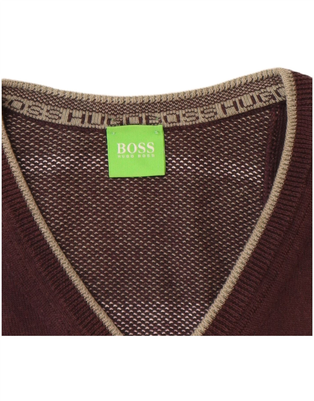 HUGO BOSS Herren-Pullover mit V-Ausschnitt, kleine braune Baumwolle