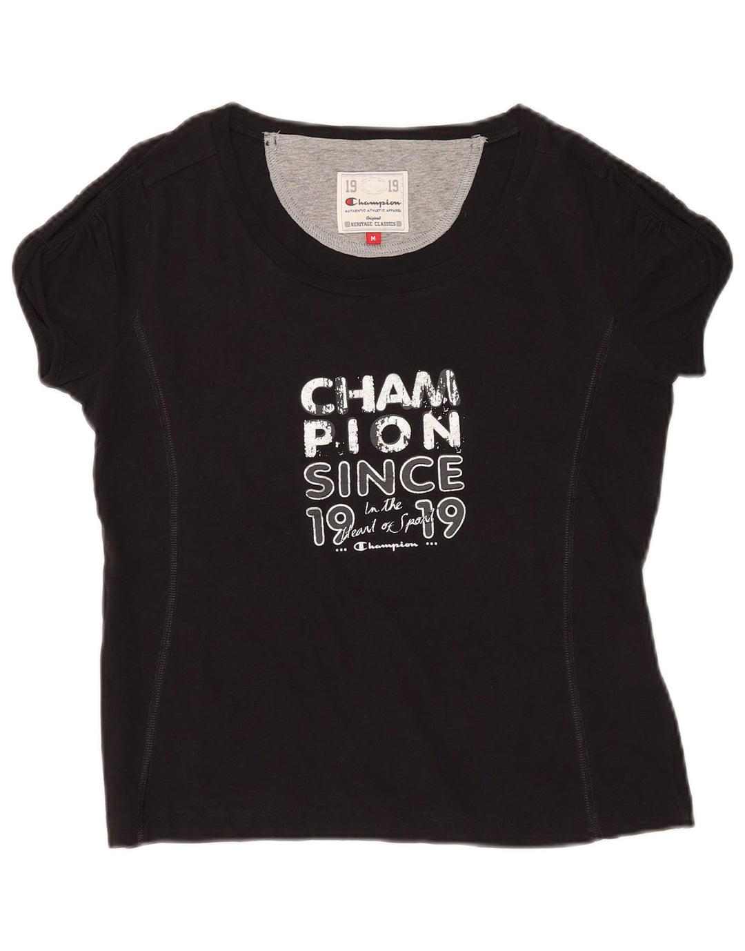 CHAMPION Damen Heritage Classics Graphic T-Shirt Top UK 12 Medium Schwarz