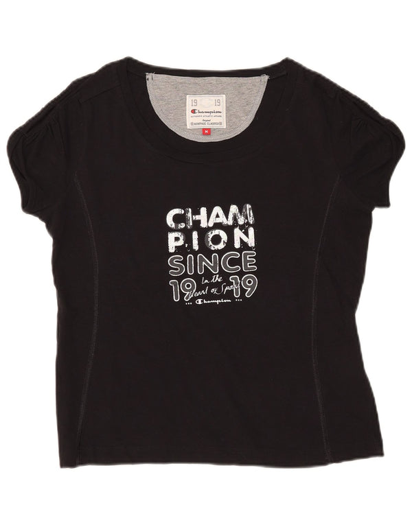 CHAMPION Damen Heritage Classics Graphic T-Shirt Top UK 12 Medium Schwarz