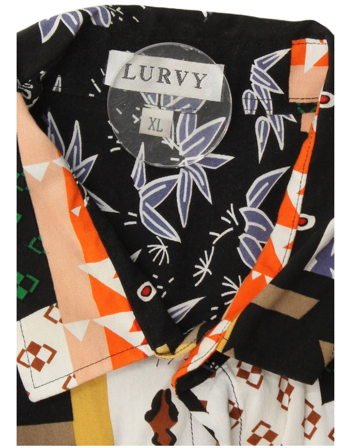 VINTAGE Herren Kurzarmhemd XL Mehrfarbig Patchwork