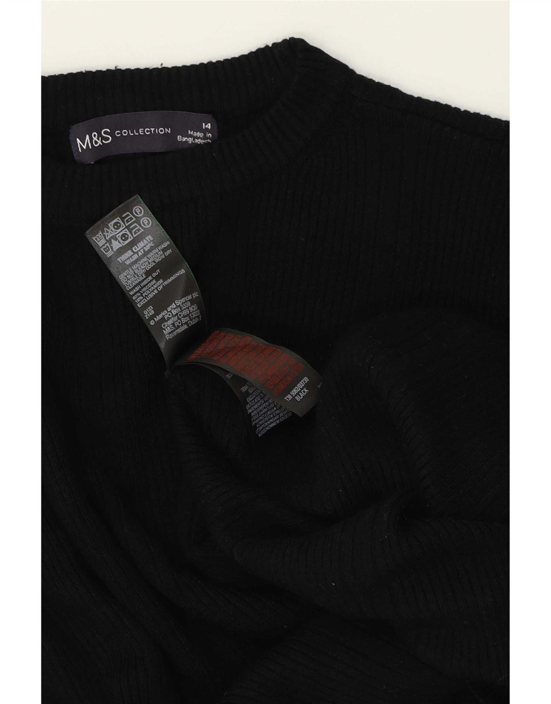 Marks & Spencer Damen-Pullover mit Rundhalsausschnitt, UK 14, Größe L, schwarze Viskose