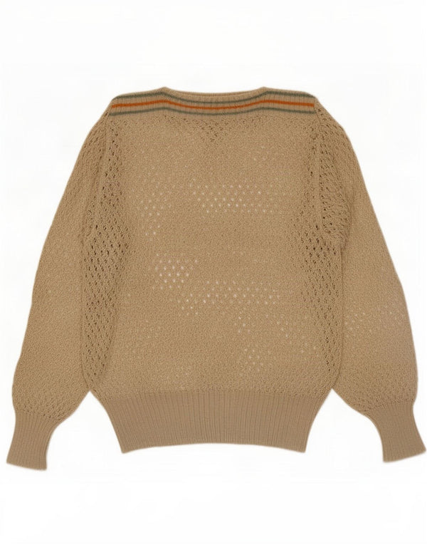 Vintage Damen Pullover mit U-Boot-Ausschnitt, UK 14, mittelbeige gestreift