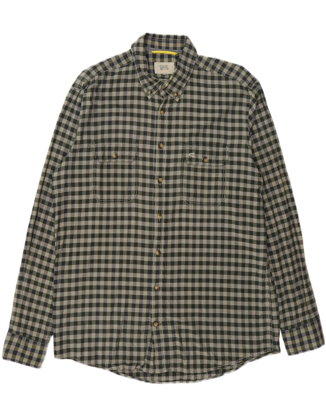 CAMEL ACTIVE Mens Regular Fit Flannel Shirt Large Khaki Gingham Cotton Vintage Camel Active and Second-Hand Camel Active from Messina Hembry 