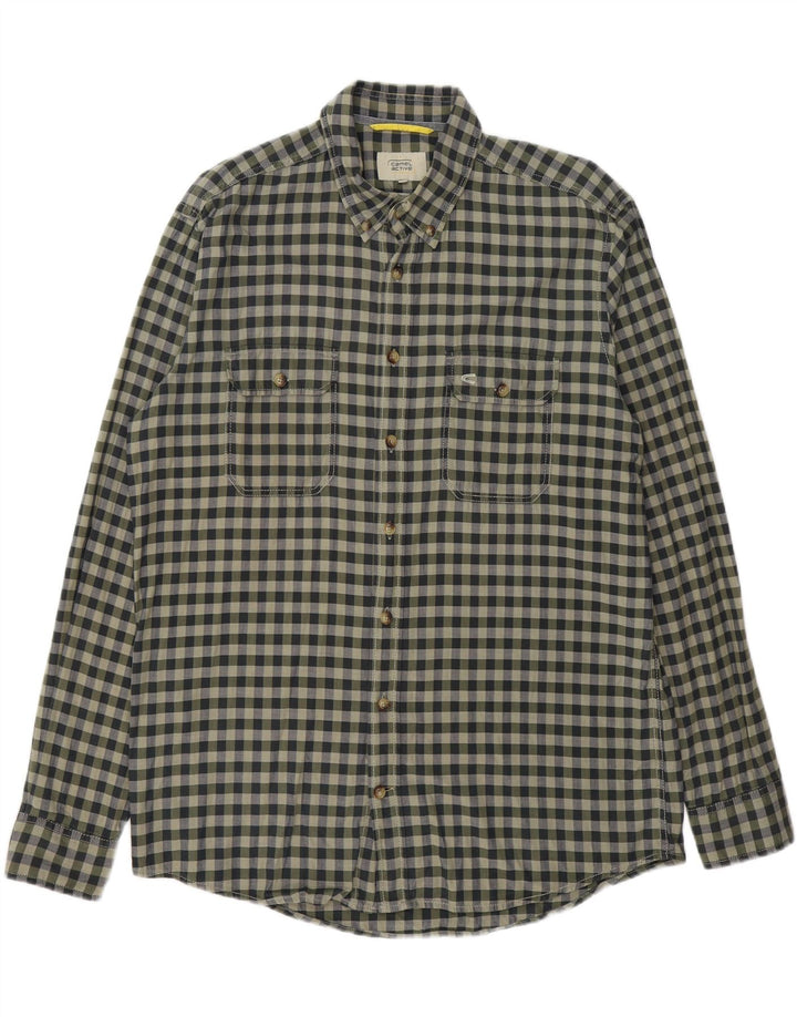 CAMEL ACTIVE Mens Regular Fit Flannel Shirt Large Khaki Gingham Cotton Vintage Camel Active and Second-Hand Camel Active from Messina Hembry 