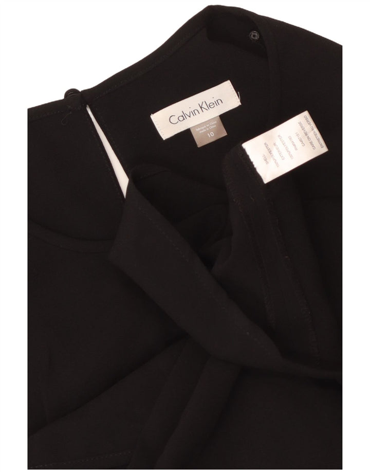 CALVIN KLEIN Damen Ärmelloses A-Linien-Kleid US 10 Large Schwarz Polyester