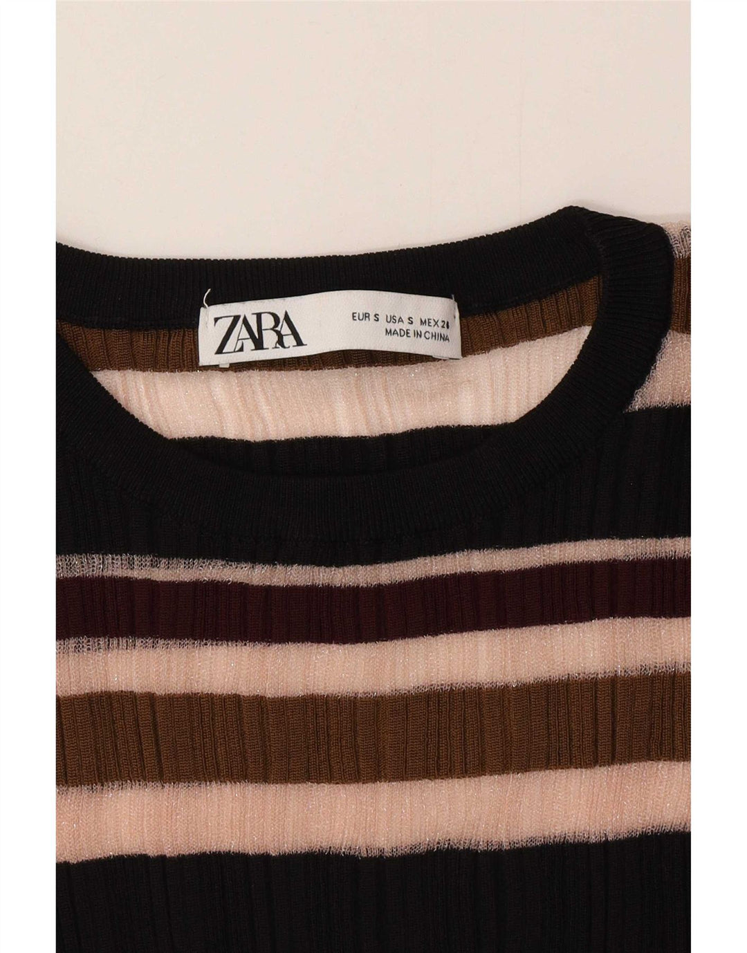 Zara Damen-Oberteil, durchsichtig, langärmlig, Gr. 8, klein, mehrfarbig, gestreift
