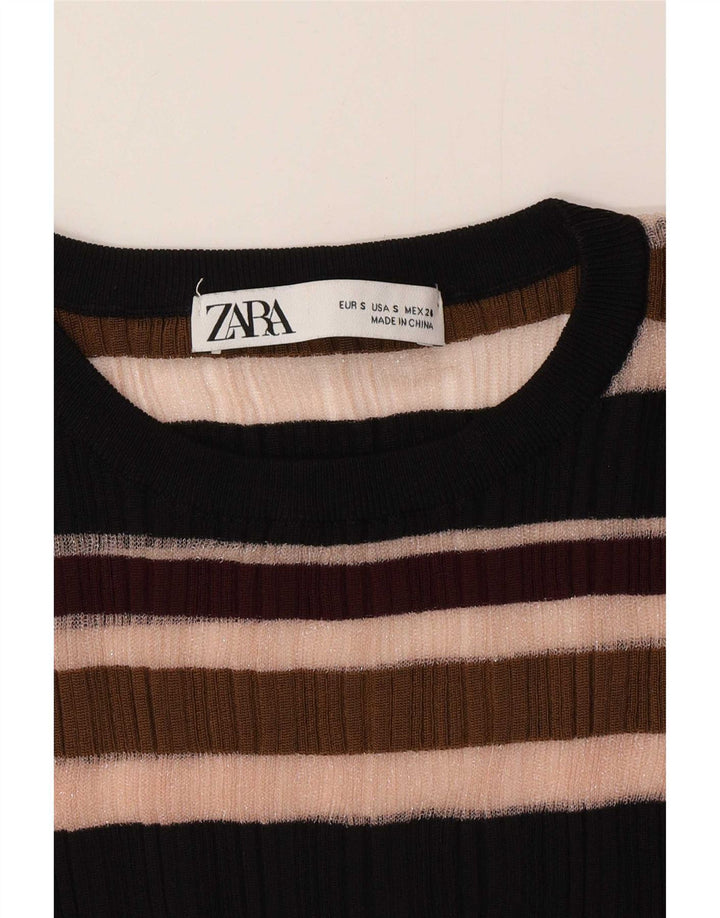 Zara Damen-Oberteil, durchsichtig, langärmlig, Gr. 8, klein, mehrfarbig, gestreift