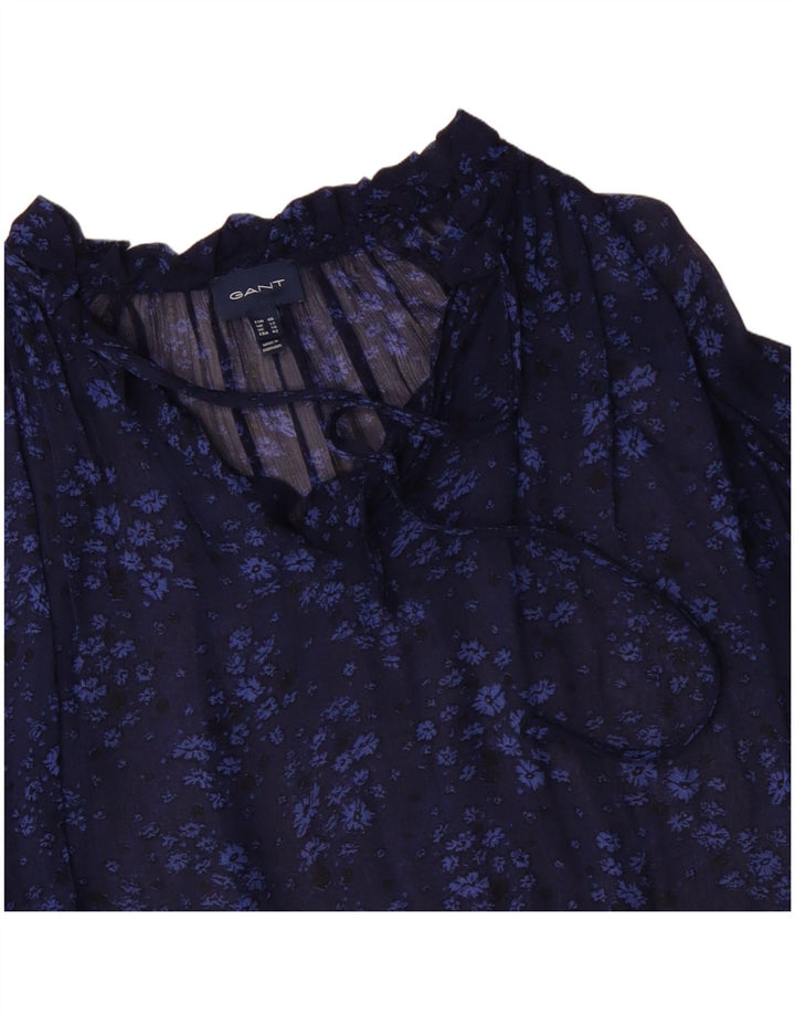 GANT Damen-Blusenoberteil in Übergröße, langärmelig, Größe M, Marineblau, Blumenmuster, UK 12