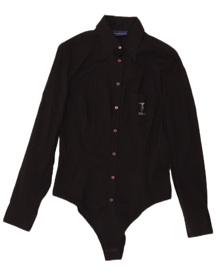 Trussardi Damen-Body mit langen Ärmeln, UK 12, mittelschwarz, Baumwolle