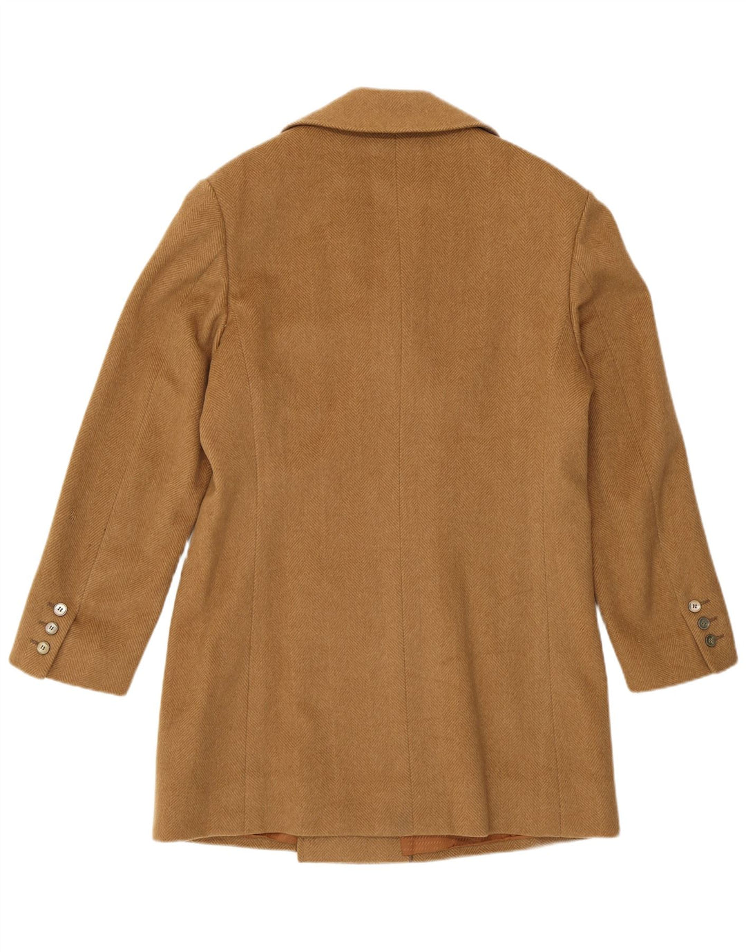 Vintage Herren Zweireiher Mantel UK 34 XS Beige Fischgrätenmuster