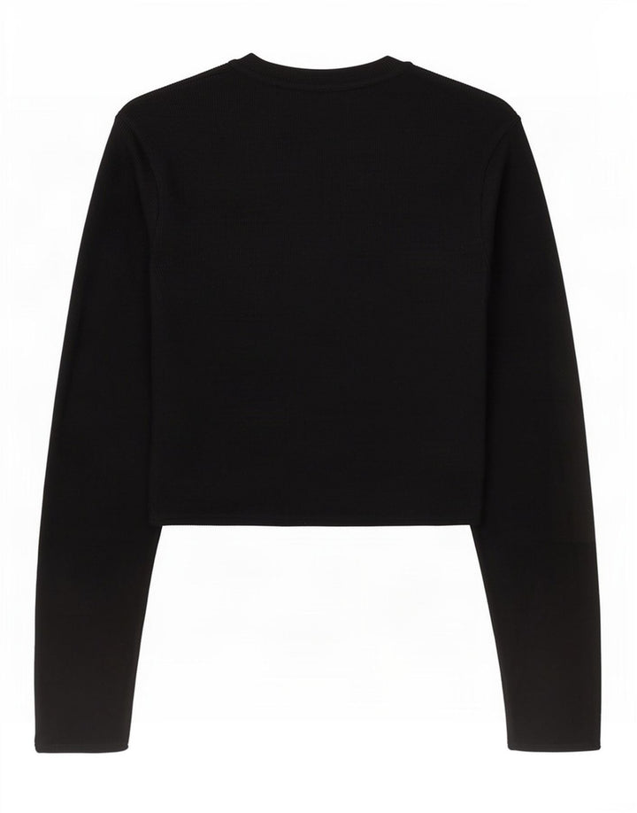 Zara Damen Crop Top Langarm UK 8 Small Schwarze Viskose