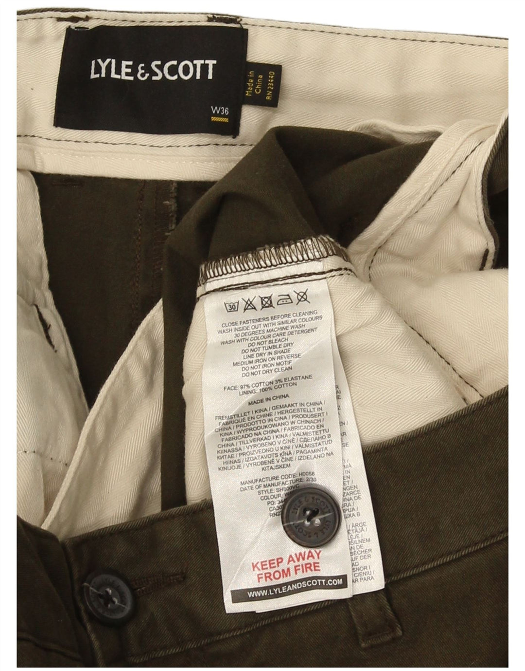 LYLE & SCOTT Herren Chinoshorts W36 Large Khaki Baumwolle