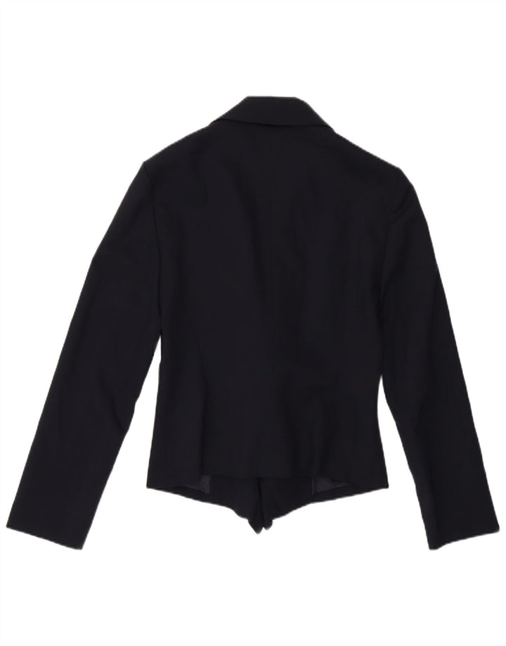 Vintage Damen Crop Blazer Jacke IT 42 Mittelmarineblaue Wolle