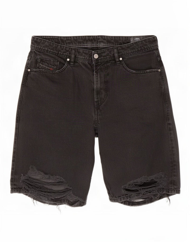 Diesel Herren Distressed Denim Shorts Medium W33 Schwarze Baumwolle