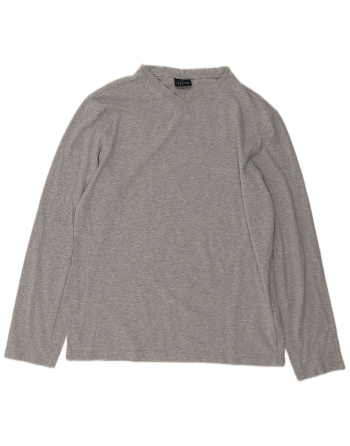 Trussardi Jeans Herren-Oberteil, langärmelig, mittelgrau gesprenkelte Baumwolle