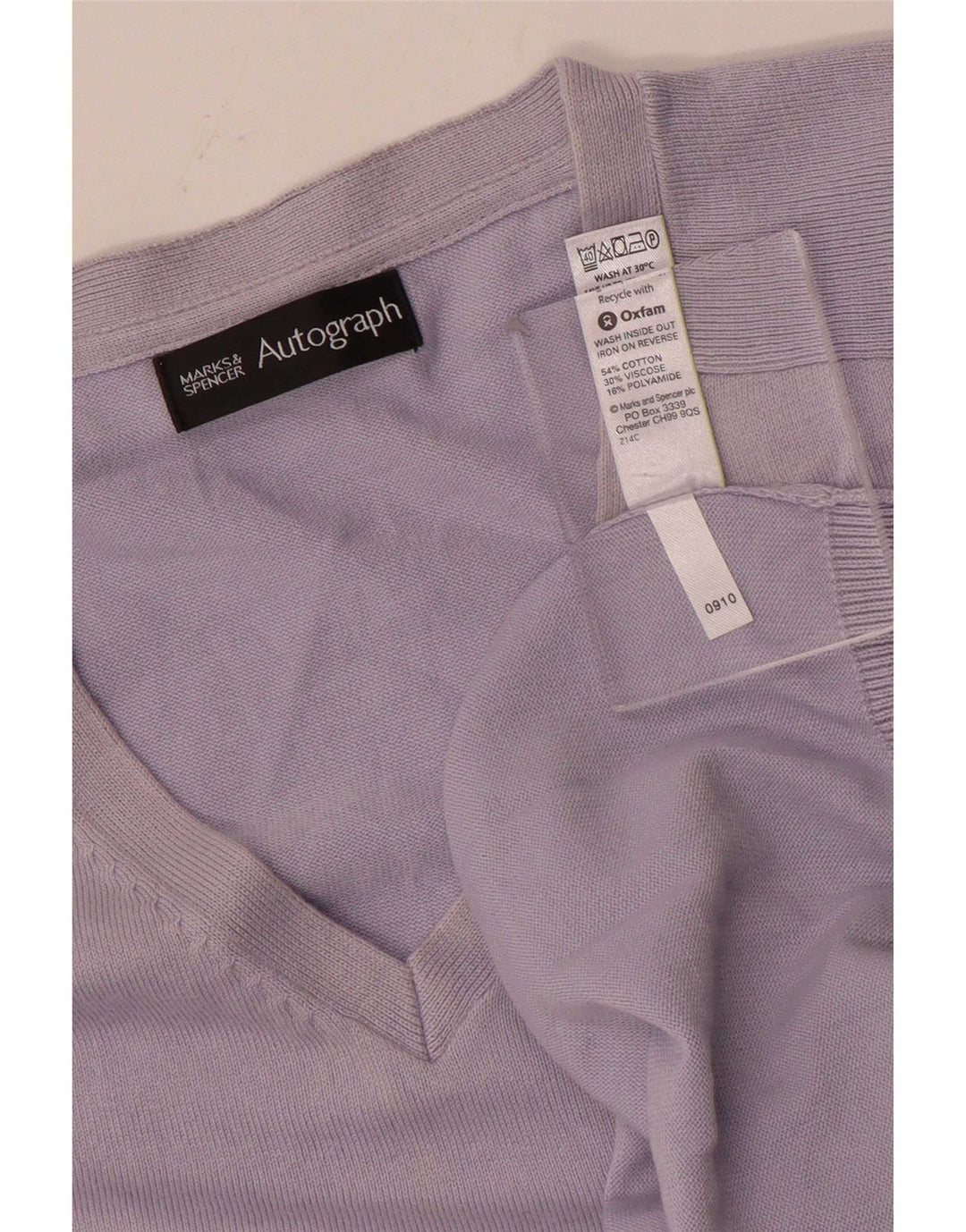 Marks & Spencer Herren Autograph Pullover mit V-Ausschnitt, groß, aus blauer Baumwolle