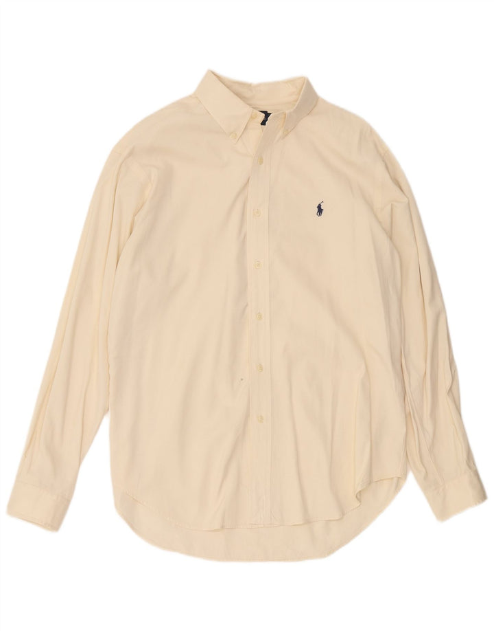 Ralph Lauren Herren-Hemd mit klassischer Passform, groß, cremefarbene Baumwolle