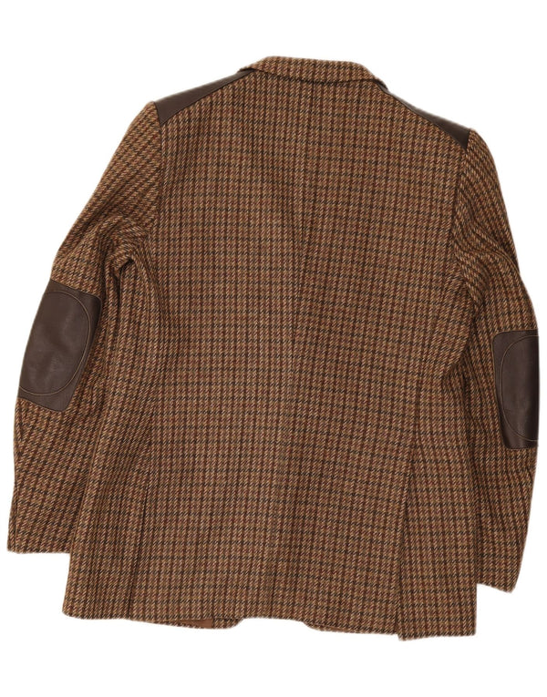 Vintage Herren 2-Knopf-Blazerjacke IT 52 XL Braune Hahnentrittwolle