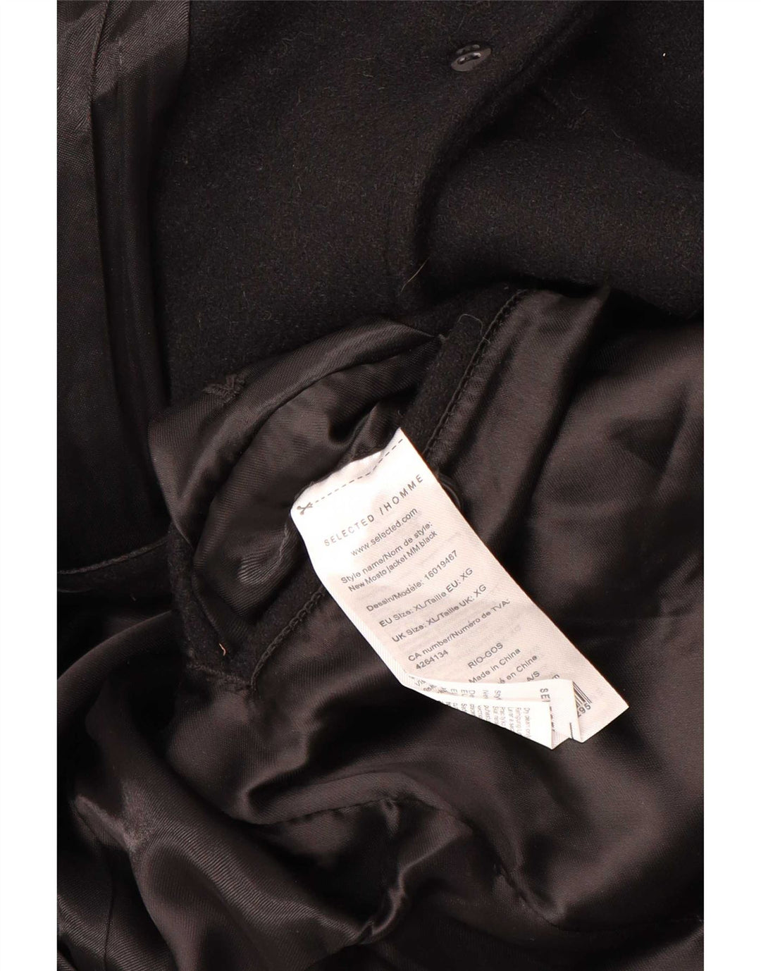 Selected Homme Herrenmantel UK 42 XL Schwarze Wolle