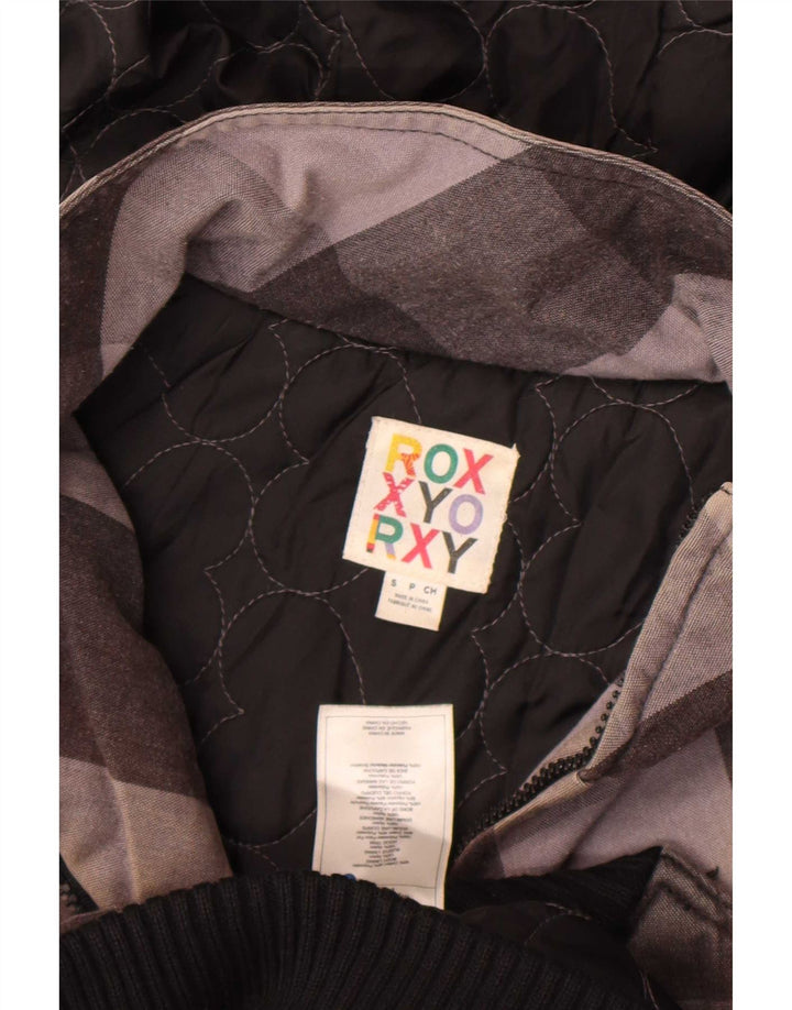Roxy Damen-Bomberjacke mit Kapuze, UK 10, Größe S, grau karierte Baumwolle