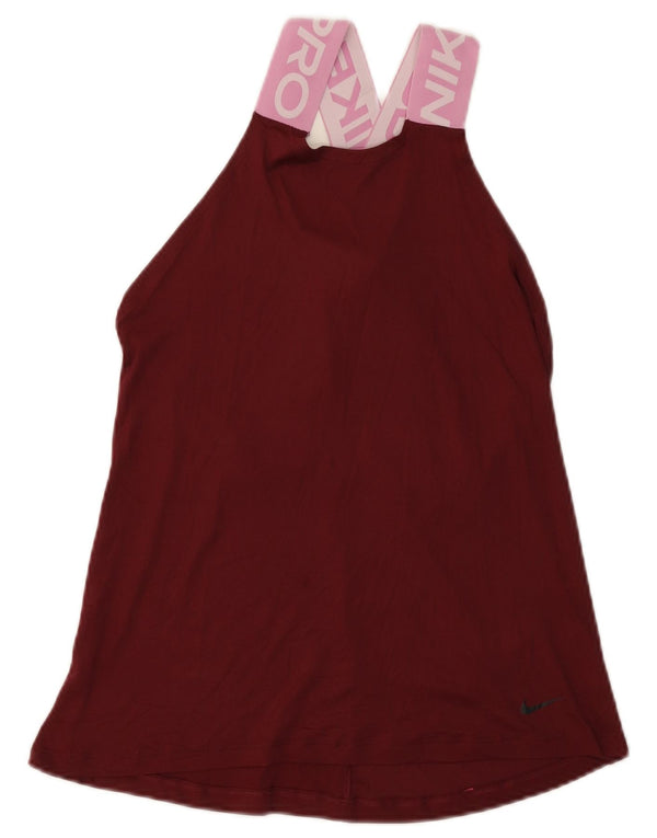 NIKE Womens Dri Fit Graphic Vest Top UK 8 Small Burgund Colourblock Nylon