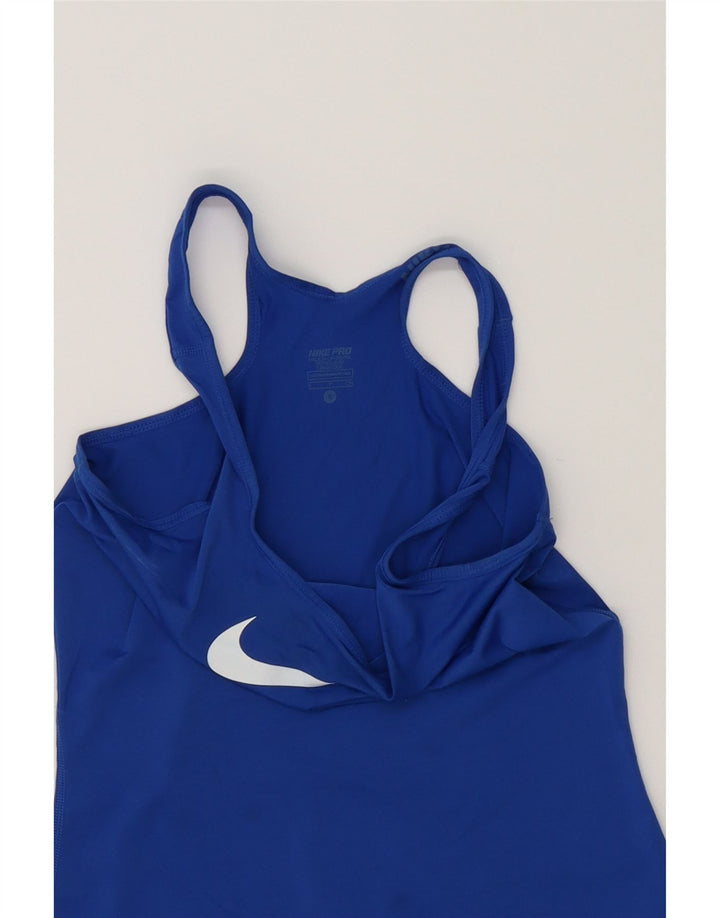 NIKE Womens Dri Fit Graphic Vest Top UK 8 Small Blue Polyester Vintage Nike and Second-Hand Nike from Messina Hembry 