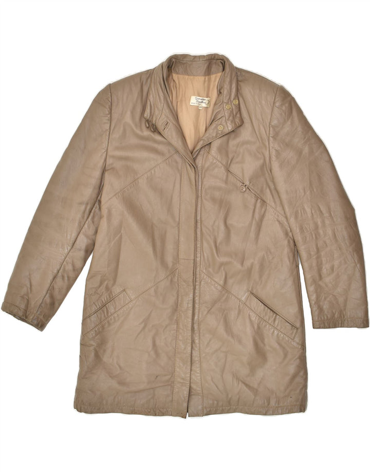 VINTAGE Womens Leather Coat IT 44 Medium Beige Leather | Vintage Vintage | Thrift | Second-Hand Vintage | Used Clothing | Messina Hembry 