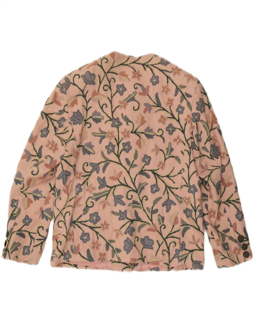 Vintage Damen Blazerjacke mit 6 Knöpfen, EU 40, mittelrosa, geblümte Baumwolle