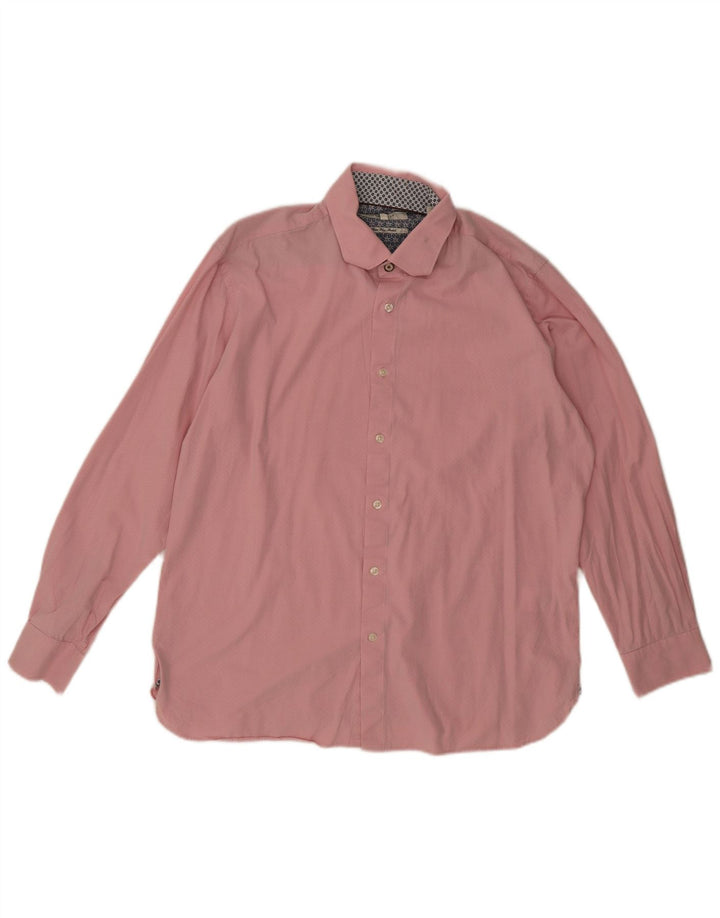 Ted Baker Herrenhemd, Größe 16 1/2, groß, rosa, geometrische Baumwolle