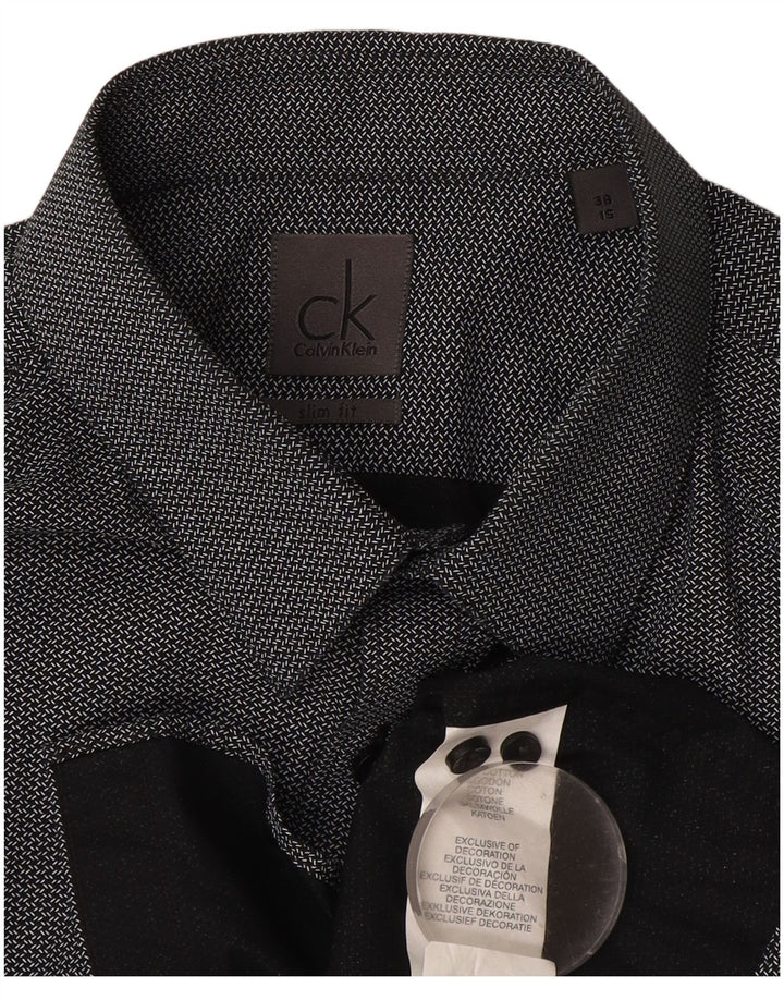 Calvin Klein Herren Slim Fit Hemd Größe 38 15 Mittelschwarze Herringbone-Baumwolle
