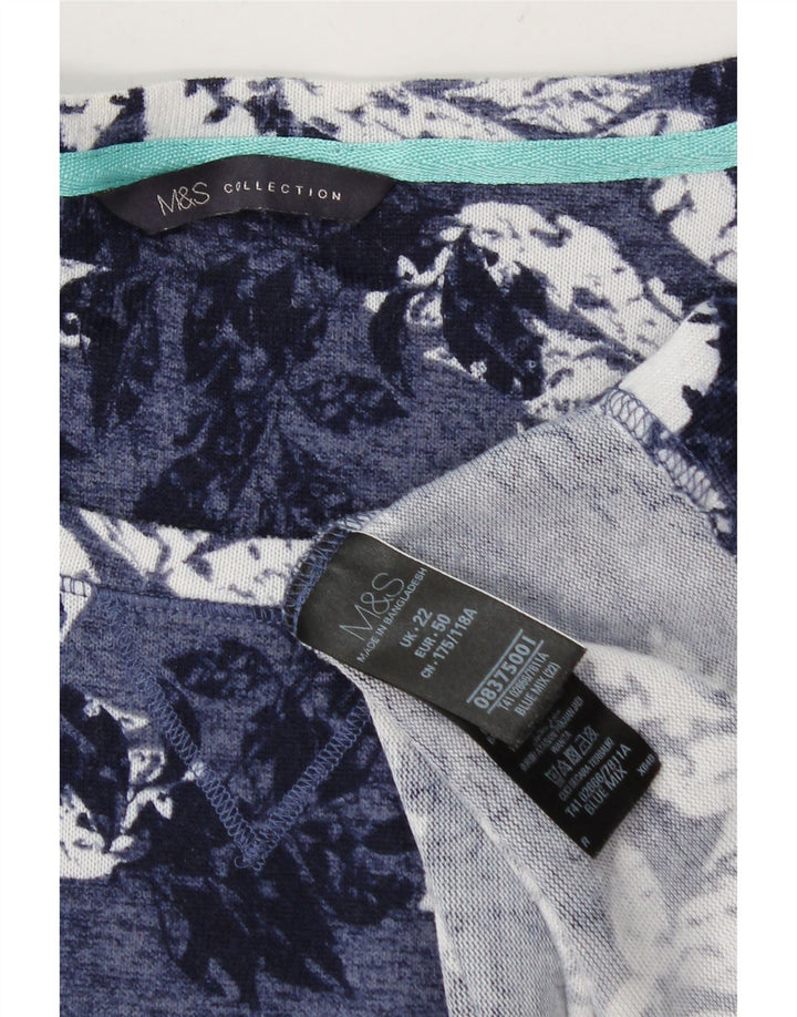 Marks & Spencer Damen T-Shirt Top UK 22 3XL Blaues Blumenmuster Polyester