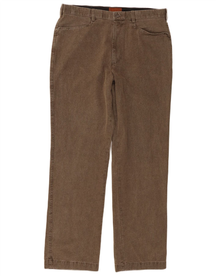Marks & Spencer Herren-Freizeithose, gerade, W34, L31, braun, Fischgrätenmuster