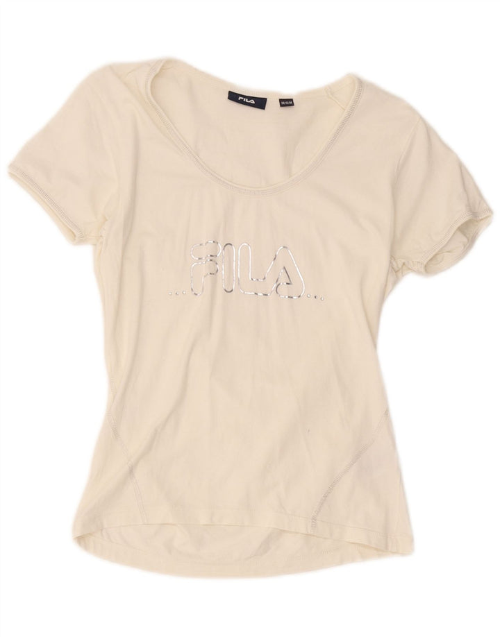 Fila Damen Grafik-T-Shirt-Oberteil UK 12 Mittelweiße Baumwolle