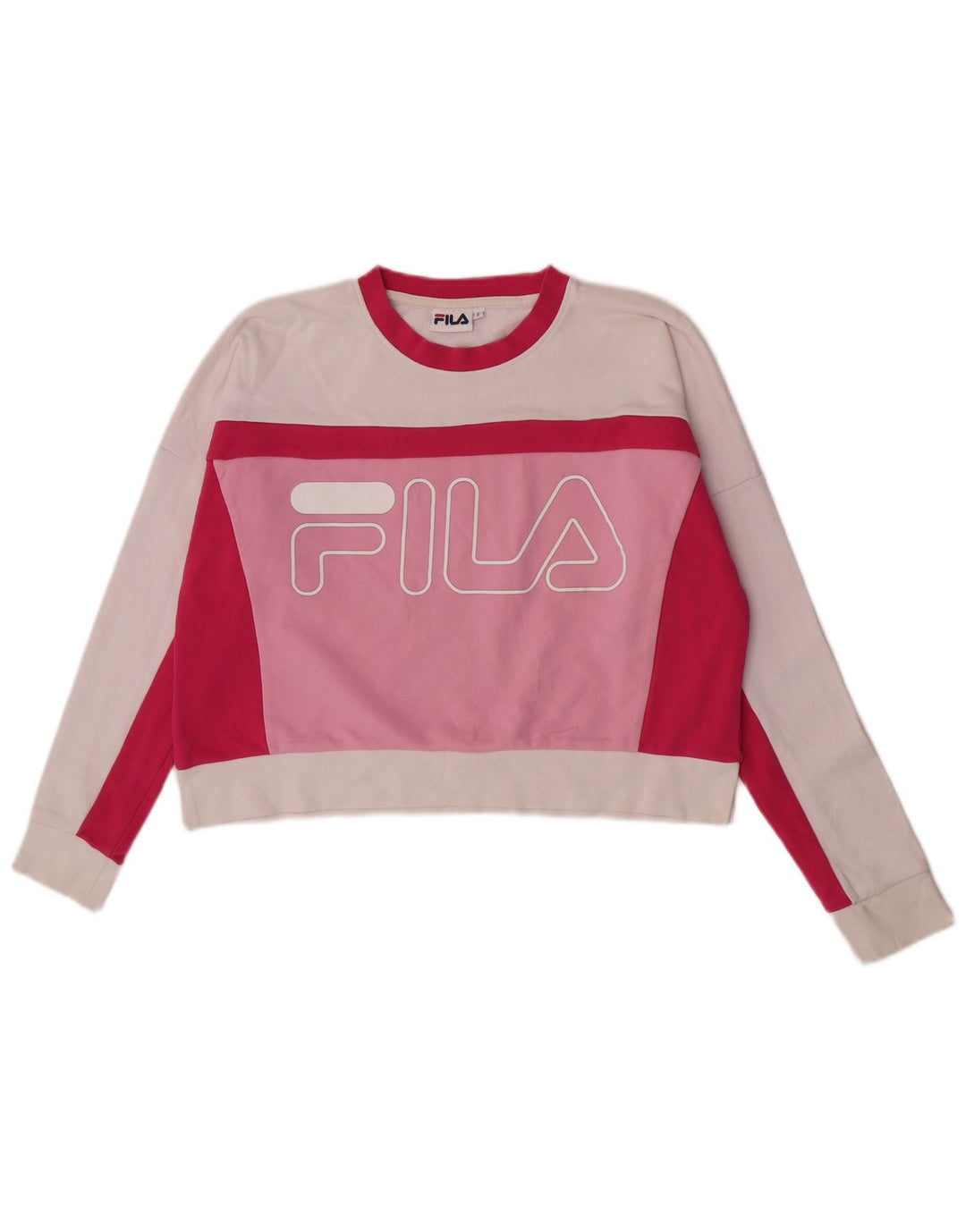 Fila Damen-Pullover, übergroßer Crop-Sweatshirt, Gr. 10, klein, Rosa, Farbblock