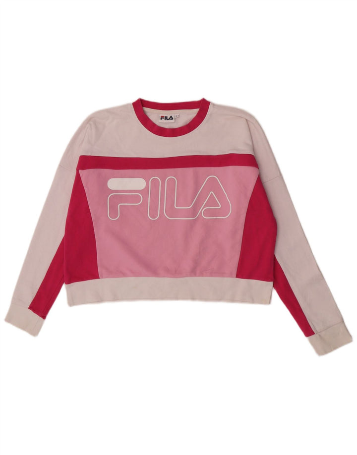 Fila Damen-Pullover, übergroßer Crop-Sweatshirt, Gr. 10, klein, Rosa, Farbblock