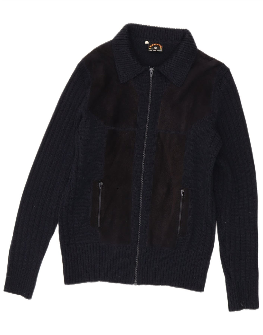 Ranger Herren-Strickjacke, IT 50, mittleres Marineblau, Colourblock-Schurwolle