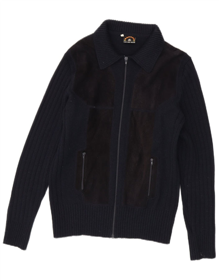 Ranger Herren-Strickjacke, IT 50, mittleres Marineblau, Colourblock-Schurwolle
