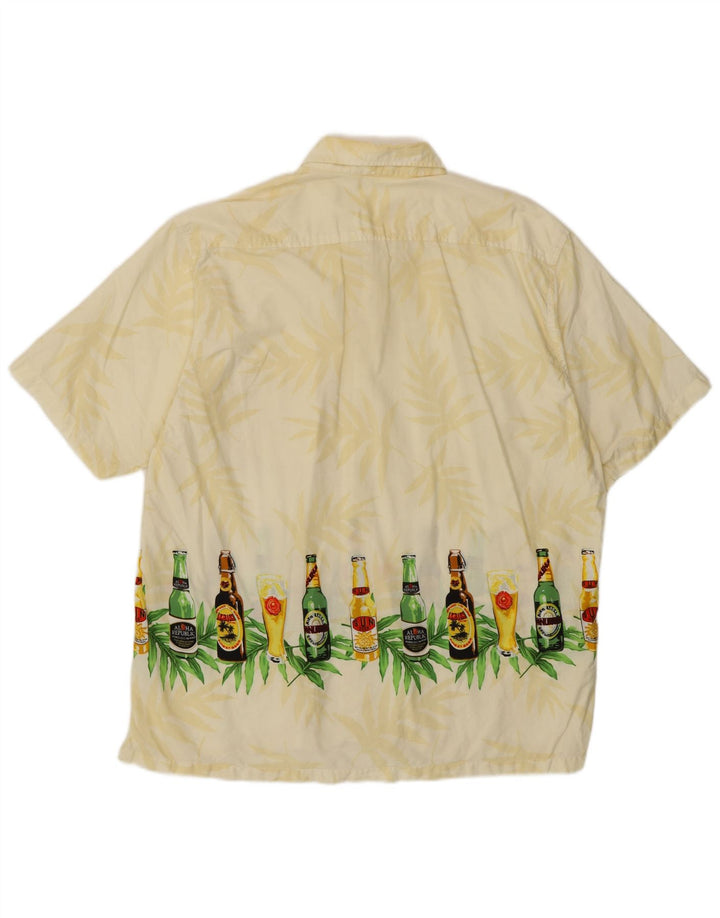 Vintage Herren-Hemd mit abstraktem Muster, kurzärmelig, mittelgelb, hawaiianisch