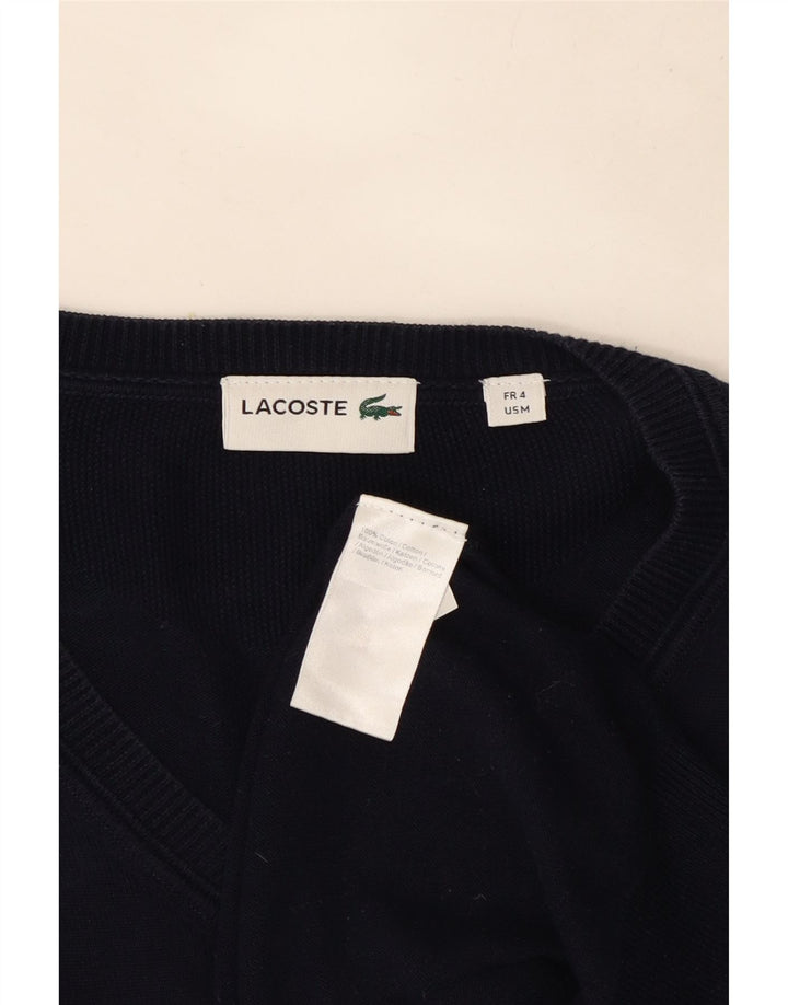 Lacoste Herren-Pullover mit V-Ausschnitt, Größe 4, mittelmarineblaue Baumwolle