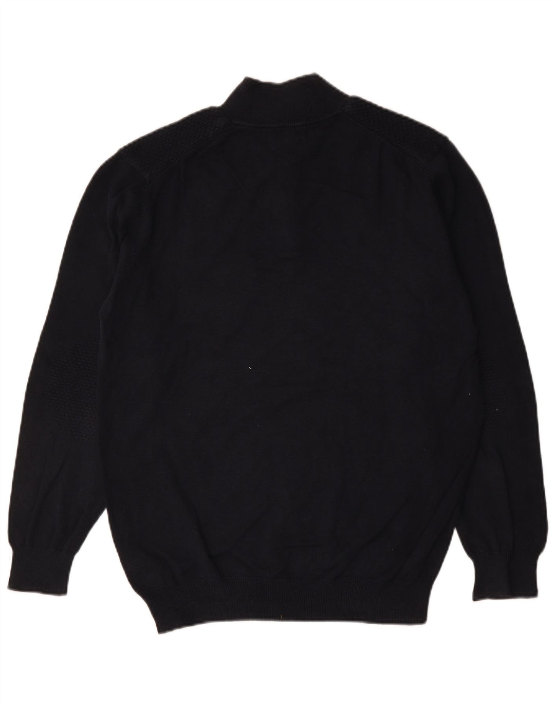 Massimo Dutti Herren-Pullover mit Knopfkragen, XL, marineblaue Baumwolle