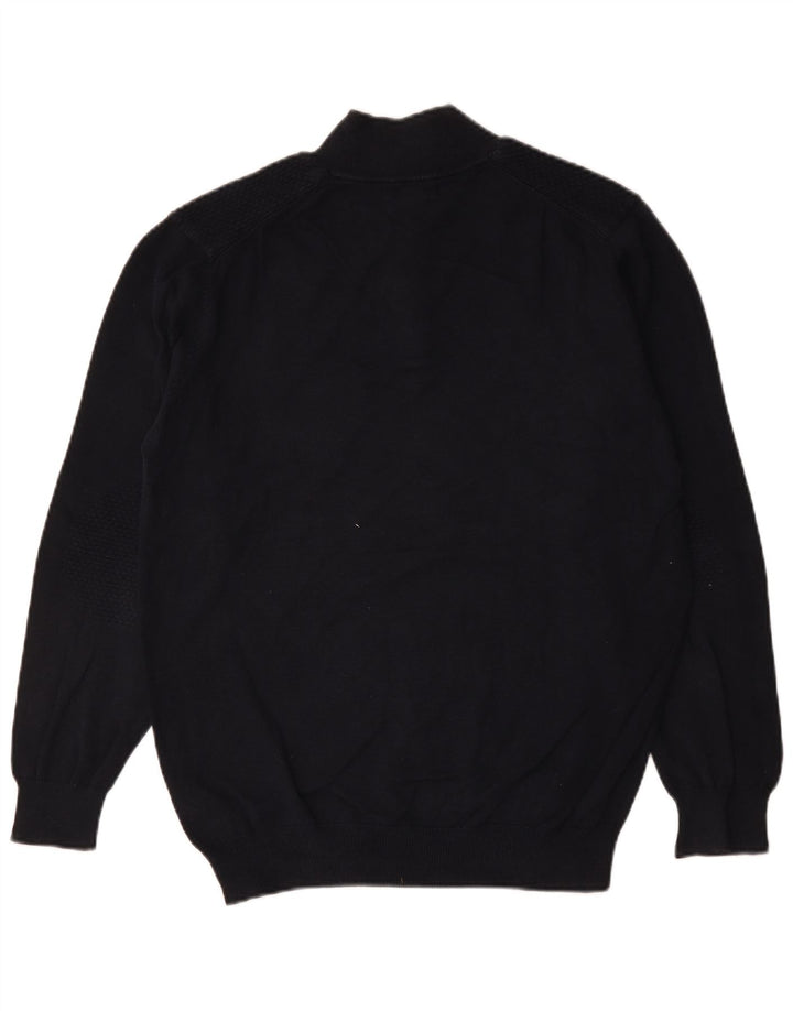 Massimo Dutti Herren-Pullover mit Knopfkragen, XL, marineblaue Baumwolle