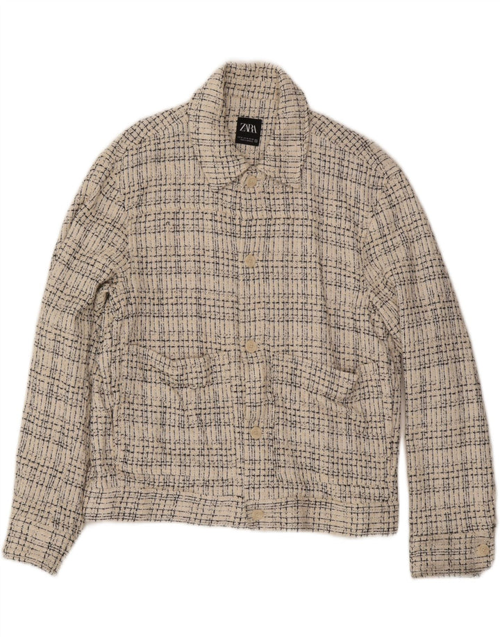 Zara Herren Bomberjacke UK 38 Medium Off White Check Cotton