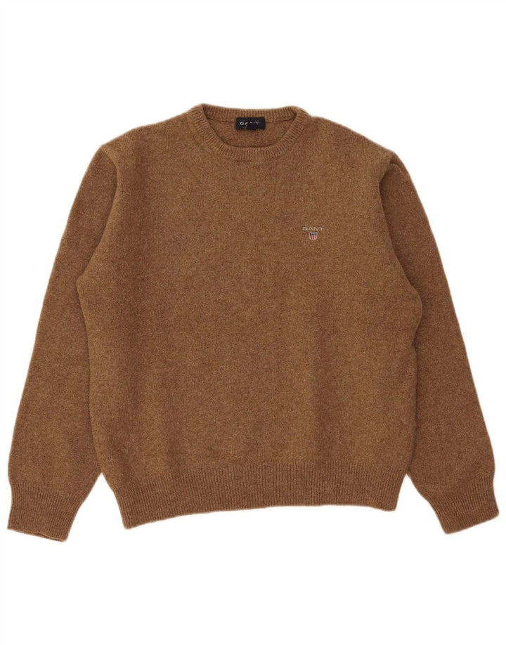 Gant Jungen-Pullover mit Rundhalsausschnitt, 15–16 Jahre, groß, beige Lammwolle
