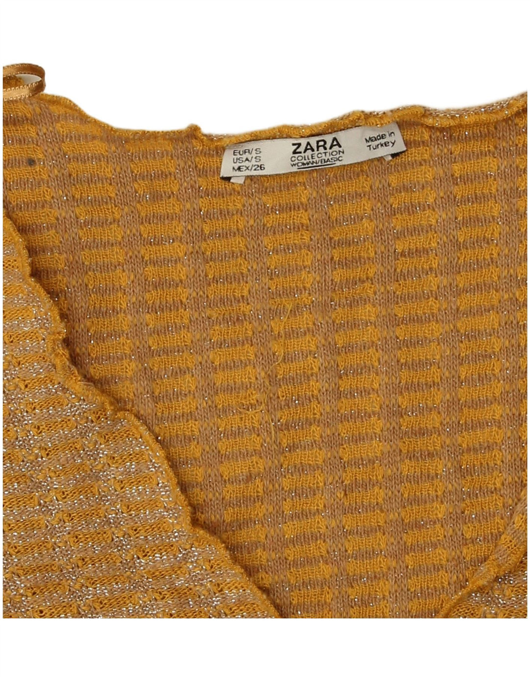 Zara Damen Crop Bluse Top UK 10 Small Gelb meliert Polyester