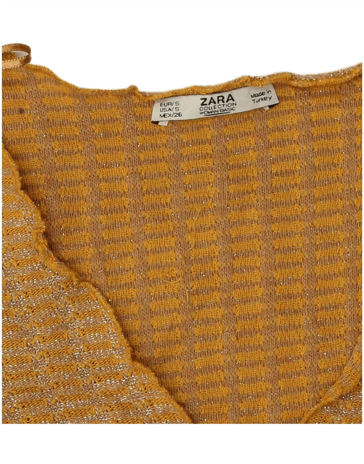 Zara Damen Crop Bluse Top UK 10 Small Gelb meliert Polyester