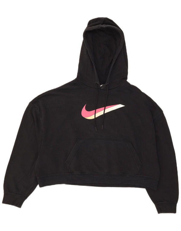 Nike Womens Oversized Crop Graphic Hoodie Pullover UK 6 XS Schwarz