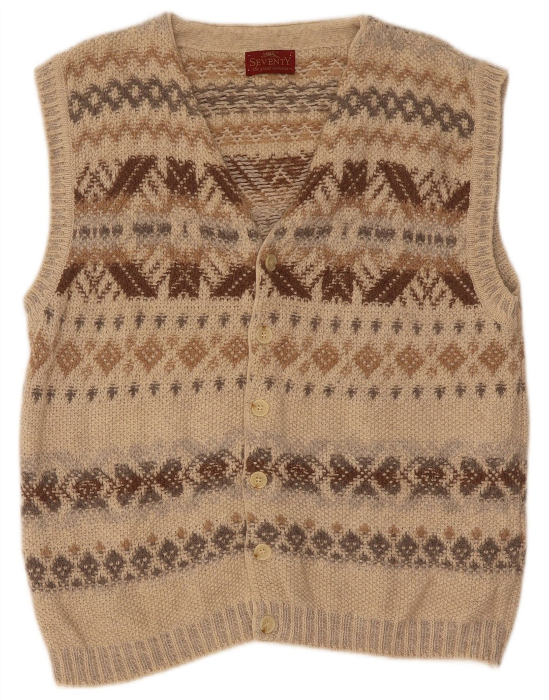 Ärmelloser Herren-Cardigan von Seventy, groß, beige, geometrische Wolle